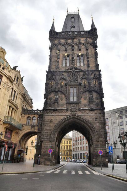 Prague, Czech Republic-17 of March 2020: Old entrance to the Prague called Powder Gate - Fotoğraf, Görsel