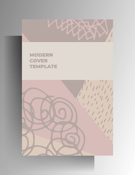 Cover design template for book, magazine, brochure, catalog. Minimalistic pattern with hand-painted texture elements in pastel colors. A4 format. EPS 10 vector - Vector, Image