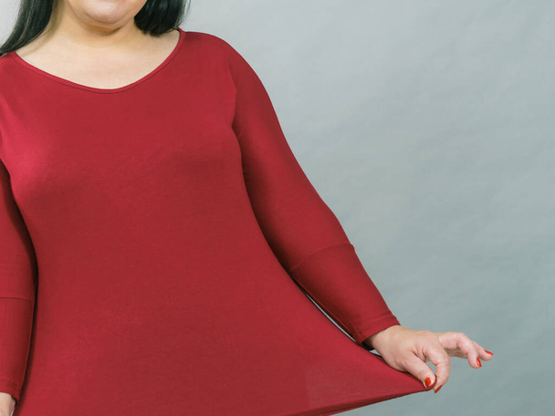 Curvy big woman body in plus size cotton elastic top tunic. - Fotoğraf, Görsel