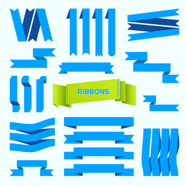 Vector Blue Ribbons Set. Retro styled ribbons collection Isolated On White Background - Vector, Image