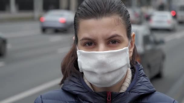 Portrait Woman In Protective Medical Mask On Her Face From Coronavirus Pandemic - Video