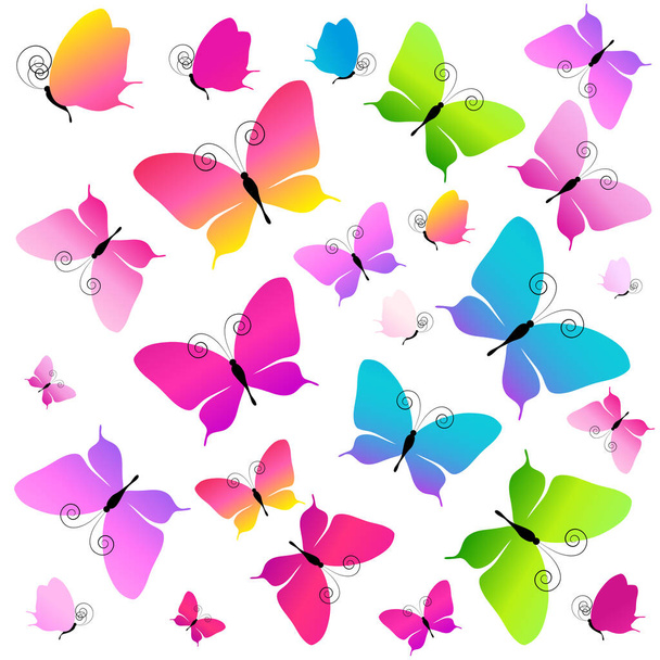 Set of bright colorful butterflies isolated on white background, spring concept  - Photo, Image