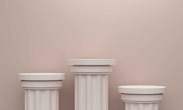 Beige abstract background with vintage columns platforms and the wall. Backdrop design for product promotion. 3d rendering - Photo, Image