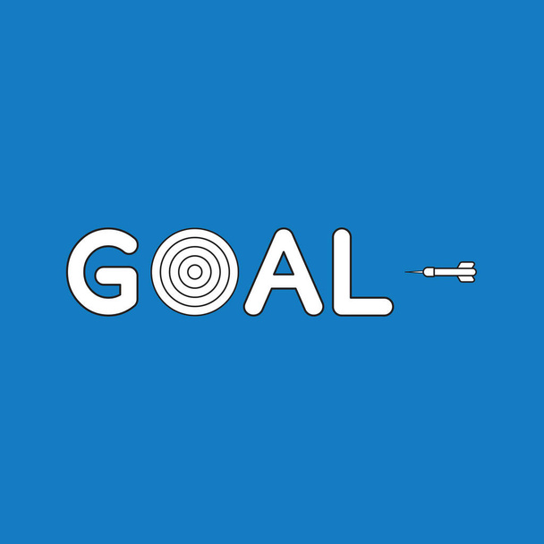 Vector illustration concept of goal word and bulls eye with dart. Blue background. - Vector, Image