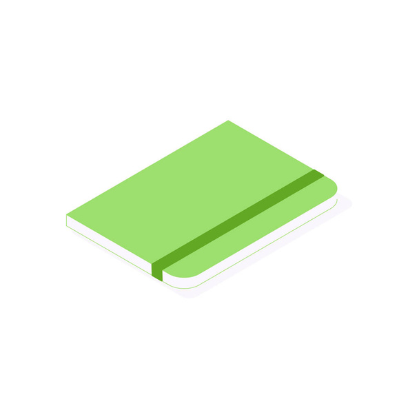 Паперовий блокнот ізометрична ікона, зелена копія книги з еластичною стрічкою ізольовані на білому тлі
. - Вектор, зображення