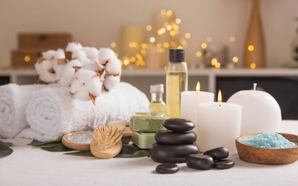 Spa composition with Christmas decoration. Holiday SPA treatment.  Zen and relax concept. - Фото, зображення