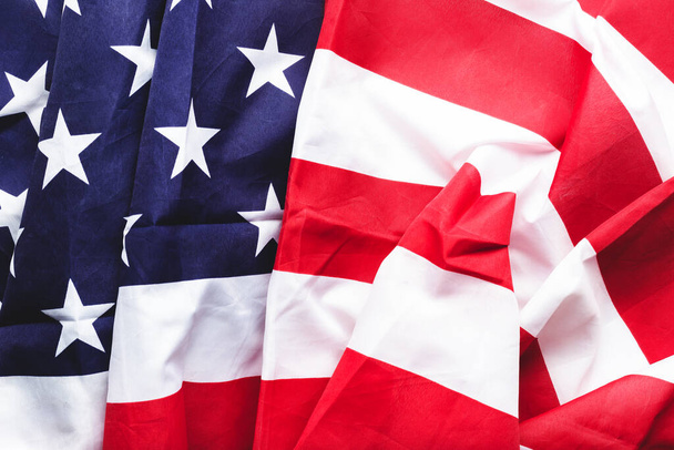 Fondo de bandera de Estados Unidos. Bandera nacional americana como símbolo de democracia, patriota, Día de los Caídos en los Estados Unidos o 4 de julio. Textura de primer plano Bandera de los Estados Unidos de América o bandera de los Estados Unidos
. - Foto, imagen
