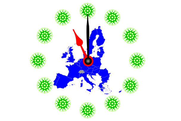 Mapa de virus COVID-19 de Europa con reloj
 - Foto, imagen