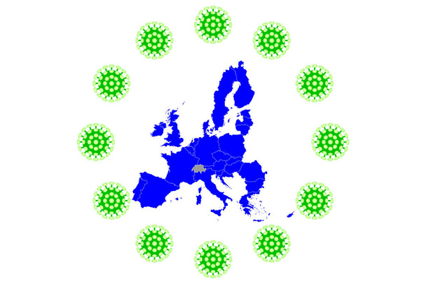 COVID-19 Wirus pandemii europejskiej bandery  - Zdjęcie, obraz