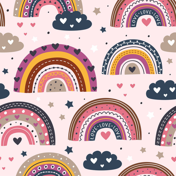 seamless pattern with love rainbows on pink background  - vector illustration, eps     - Vektor, Bild