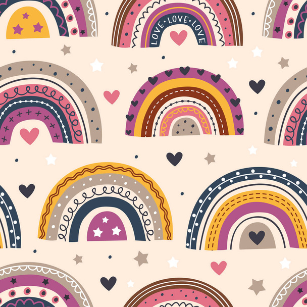 seamless pattern with beautiful rainbows on beige background  - vector illustration, eps     - Vector, Image