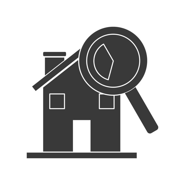 Huis inspectie icoon vector met vergrootglas - Vector, afbeelding
