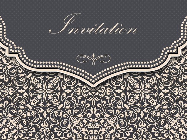 Wedding invitation and announcement card with vintage background artwork. Elegant ornate damask background. Elegant floral abstract ornament. Design template. - Vektör, Görsel
