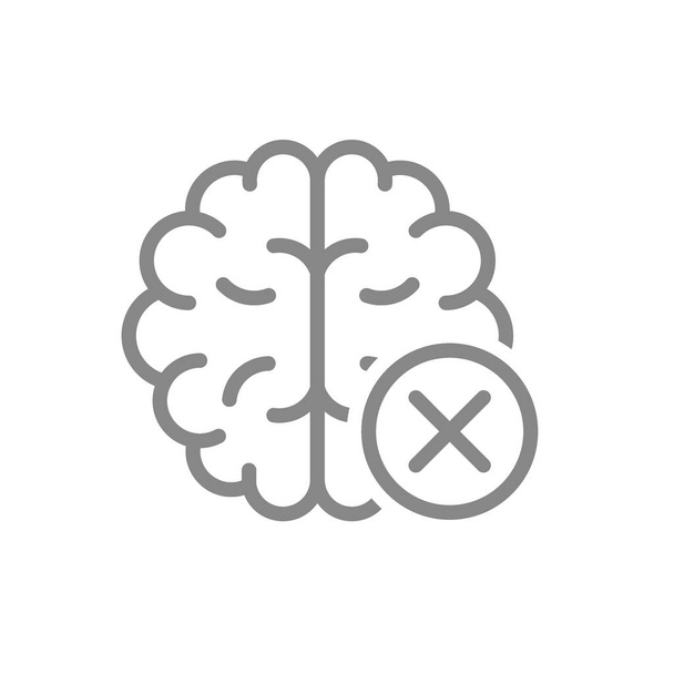 Brain with cross checkmark line icon. Diseases internal organ symbol - Vector, Image