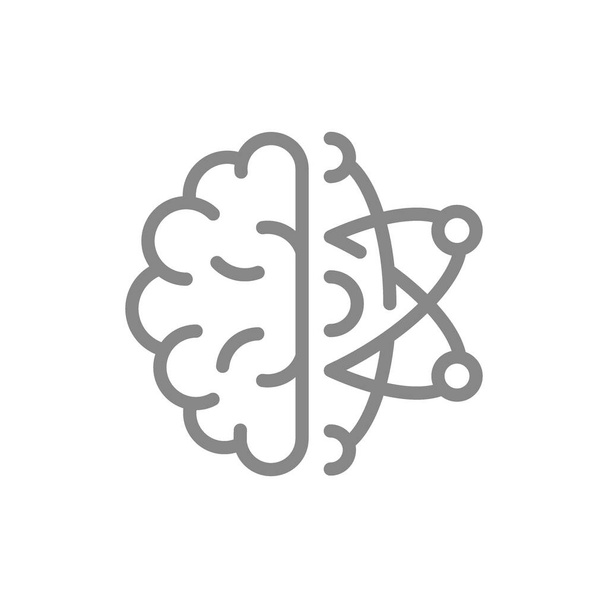 Menselijk brein met atoomlijn icoon. Techniek, wetenschappelijk technologie denken symbool - Vector, afbeelding