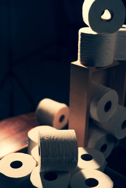 Dramatic Close up of toilet paper supply - Fotoğraf, Görsel