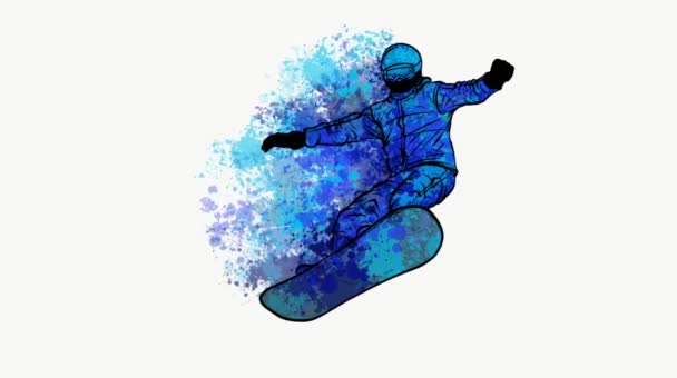 Zıplayan bir snowboardcunun silueti. video - Video, Çekim