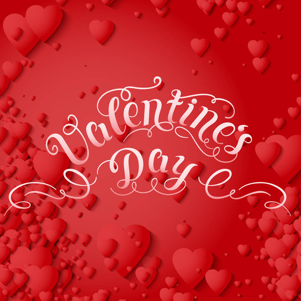 Valentine's Day vector card. Elegant volumetric red hearts with soft shadows over red background. Chain of hearts. Tender design for you gift or invitation card. - ベクター画像