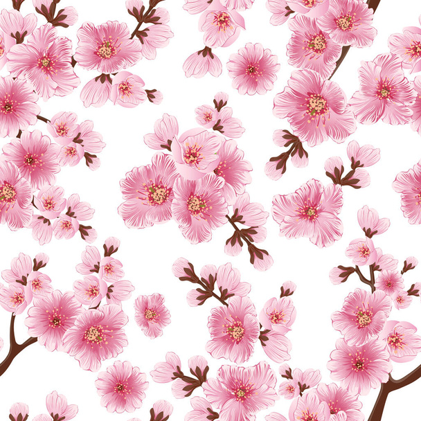 Vector sakura flower seamless pattern element. Elegant cherry blossom texture for backgrounds. Classical luxury old fashioned floral ornament, seamless texture for wallpapers, textile, wrapping. - Vector, imagen