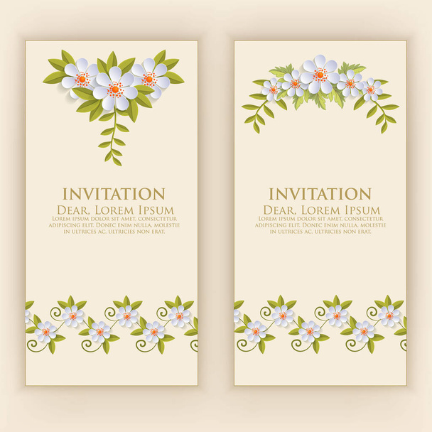Wedding invitation card. Vector invitation card with elegant flower elements with text. Beautiful templates for invitation, gift or greeting card design. - Vector, Image