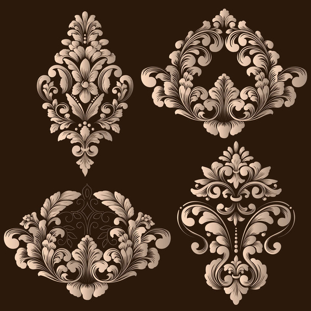 Vector set of damask ornamental elements. Elegant floral abstract elements for design. Perfect for invitations, cards etc. - Vektör, Görsel