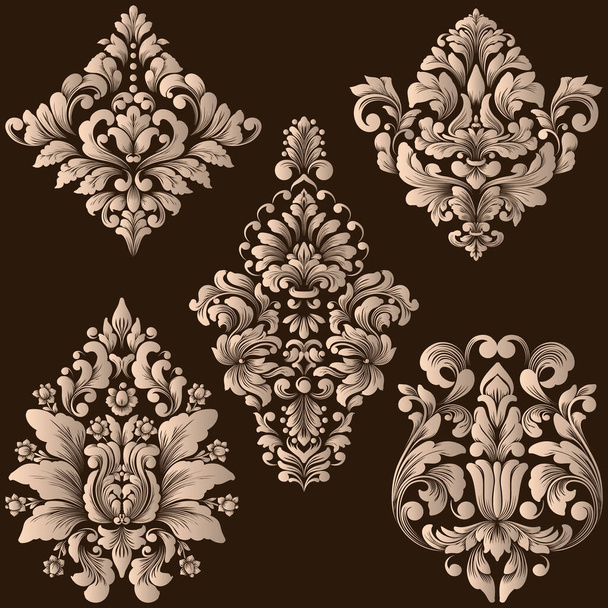 Vector set of damask ornamental elements. Elegant floral abstract elements for design. Perfect for invitations, cards etc. - Wektor, obraz