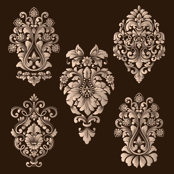 Vector set of damask ornamental elements. Elegant floral abstract elements for design. Perfect for invitations, cards etc. - Vektör, Görsel