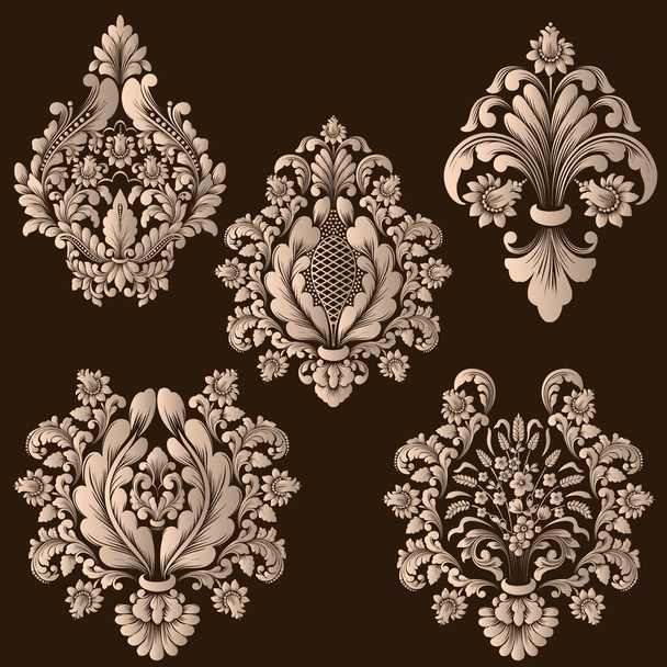 Vector set of damask ornamental elements. Elegant floral abstract elements for design. Perfect for invitations, cards etc. - Vecteur, image
