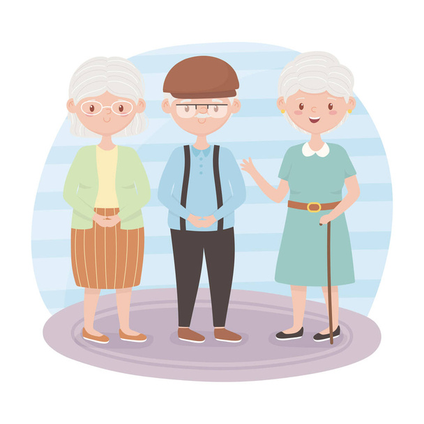 starzy ludzie, babcie i dziadek razem postaci z kreskówek - Wektor, obraz