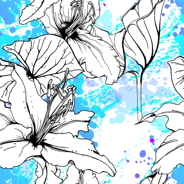 Floral Black White Pattern. Modern Watercolor - Vektor, Bild