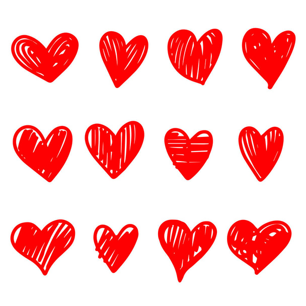 colección de corazones de garabato aislados sobre fondo blanco. mano dibujada de icono love.vector ilustración
. - Vector, Imagen