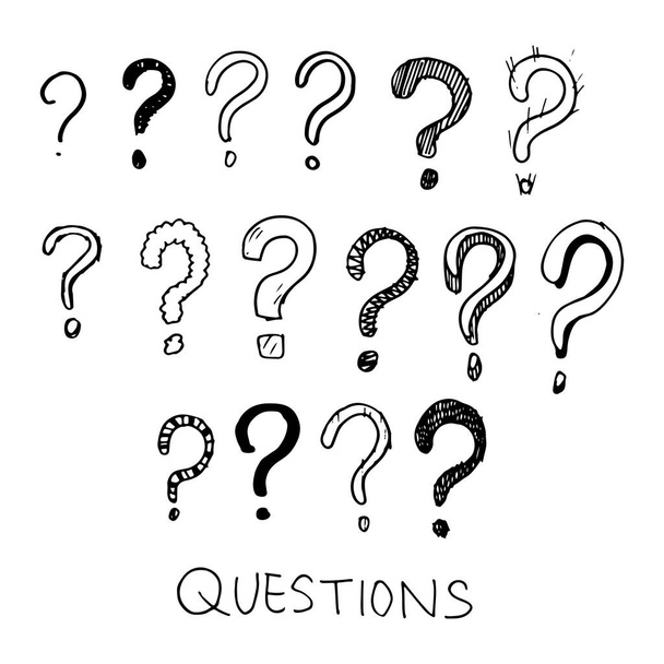 Set of hand drawn question marks. doodle questions marks set. vector illustration. - Vector, Image