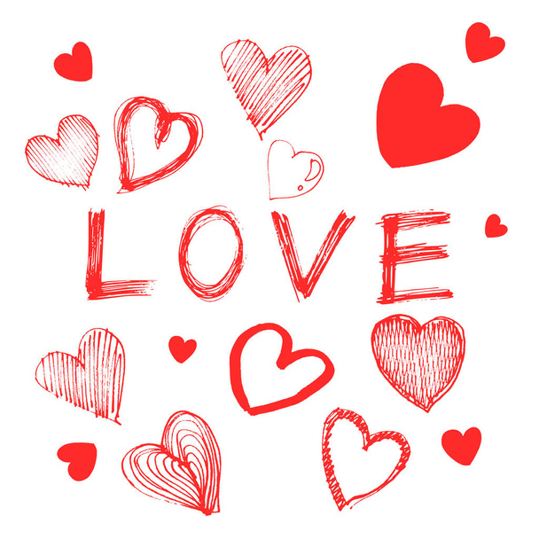 ζωγραφισμένη στο χέρι εικόνα του έρωτα της καρδιάς σε λευκό φόντο - Διάνυσμα, εικόνα