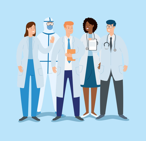 group of doctors for care of covid 19 - Vector, Image