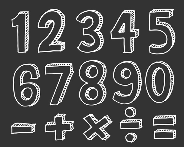 Ręcznie rysowane liczby. numery doodle dla dzieci tematów izolowanych na czarnym tle. - Wektor, obraz
