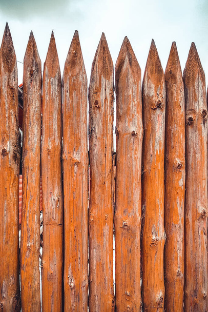 Éles csúcsok egy fából készült kerítésen. Fa törzsek textúrája. Egy fa szárát. - Fotó, kép