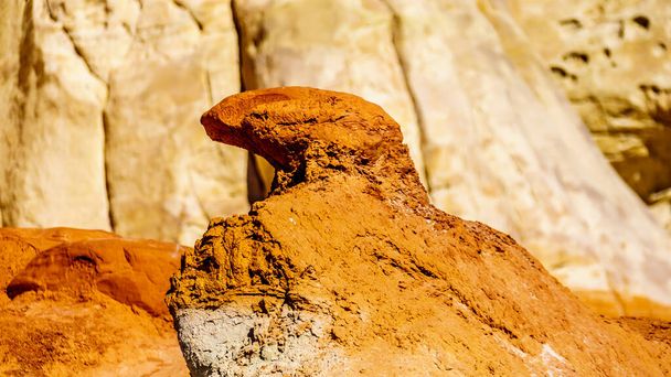 Η διάβρωση διαμόρφωσε αυτό το σχηματισμό βράχου για να μοιάζει με ένα πουλί κατά μήκος του μονοπατιού πεζοπορίας Toadstool μεταξύ Page, Arizona και Kanab, Utah στο Grand Staircase-Escalante Μνημείο στη Γιούτα, Ηνωμένες Πολιτείες - Φωτογραφία, εικόνα