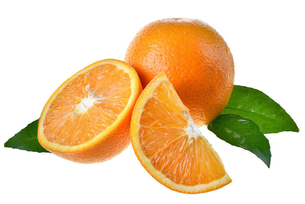 Orange slice with leaf isolated on a white background - Photo, Image