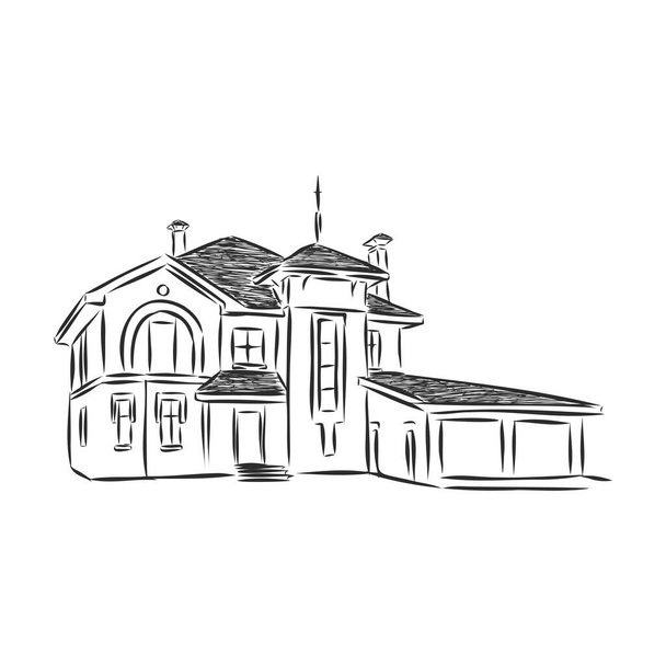 建物の手描き家のベクトル図, - ベクター画像