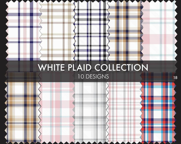Biała krata, w kratkę, bez szwu kolekcja wzorów tartan zawiera 10 wzorów odpowiednich dla tekstyliów i grafik mody - Wektor, obraz