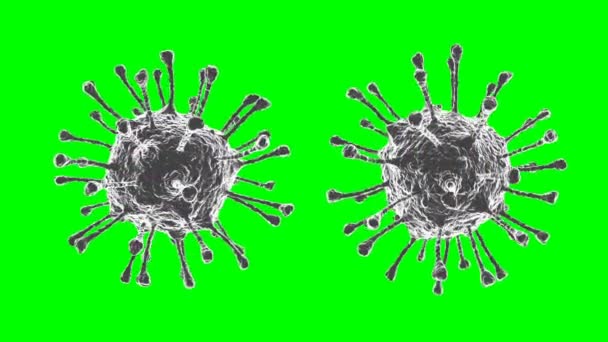 Rotierendes Coronavirus auf grünem Hintergrund. Viren der Lungenentzündung, Covid-19, Grippe. - Filmmaterial, Video