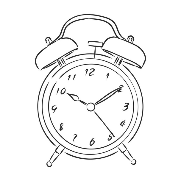 Alarm clock illustration, drawing, engraving, ink line art vector - Vecteur, image