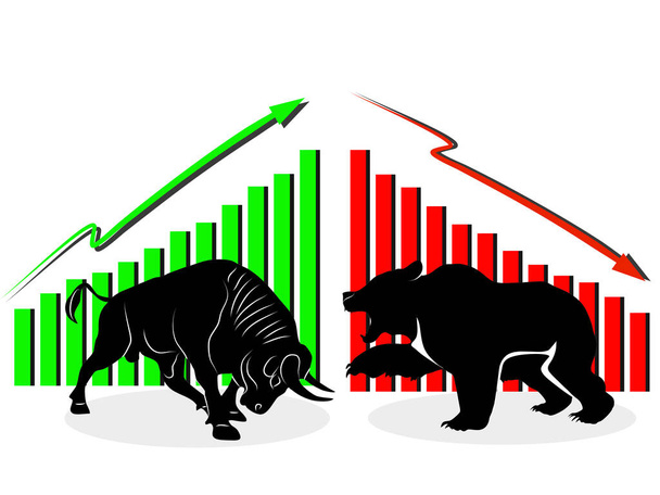 byk i niedźwiedź symbole trendów na giełdzie. Rosnący i spadający rynek. Wektor dla zwierząt - Wektor, obraz