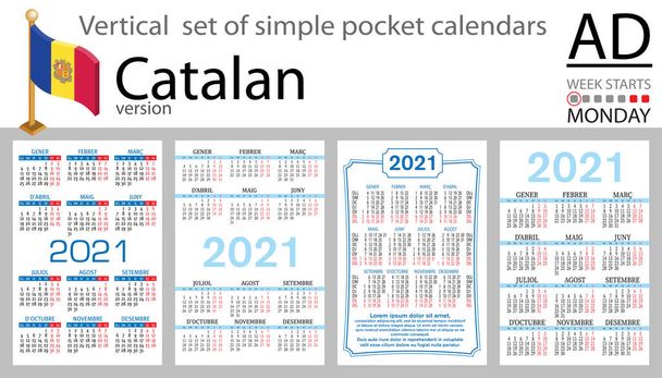 Conjunto vertical catalán de calendarios de bolsillo para 2021 (dos mil veintiuno). La semana comienza el lunes. Año nuevo. Color diseño simple. Vector
 - Vector, Imagen