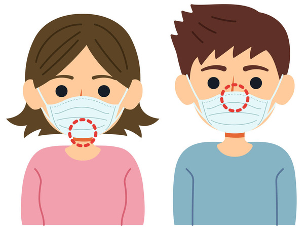 Un bon exemple d'étiquette contre la toux est le port d'un masque pour couvrir votre bouche et votre nez
. - Vecteur, image