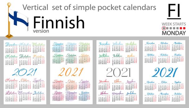 Conjunto vertical finlandés de calendarios de bolsillo para 2021 (dos mil veintiuno). La semana comienza el lunes. Año nuevo. Color diseño simple. Vector
 - Vector, Imagen
