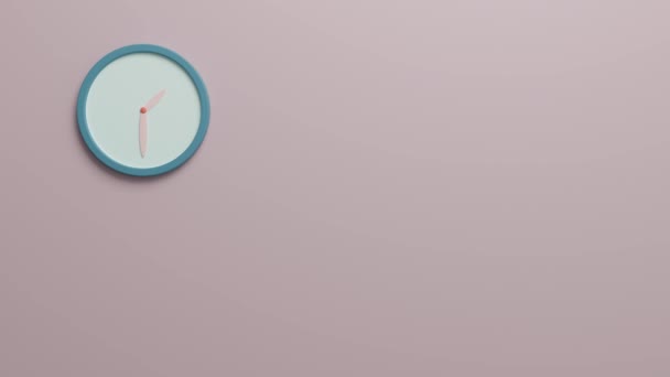 Minimale klok gaat rond op roze achtergrond. Pastel kleurenpalet.Time concept. 3D-animatie. - Video