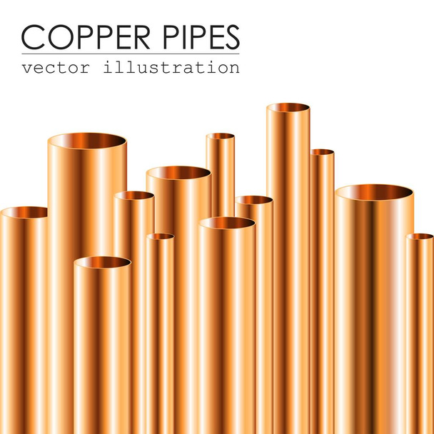 Copper pipes vector illustration isolated. Different sizes of copper pipes - Vektör, Görsel