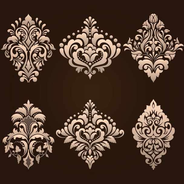 Vector set of damask ornamental elements. Elegant floral abstract elements for design. Perfect for invitations, cards etc. - Vector, Image