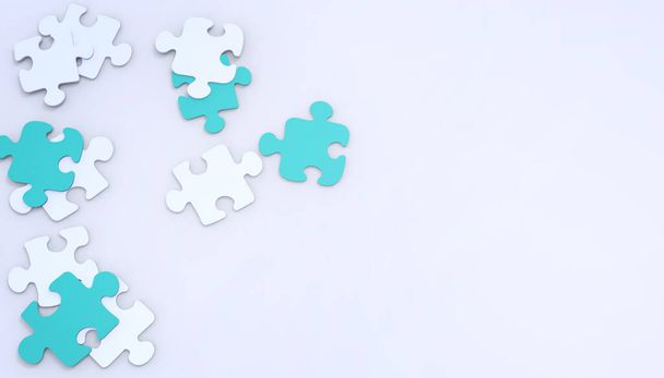 Puzzle-Verbindung und Business-Konzept auf monotonem blauem Hintergrund - 3D-Rendering - Foto, Bild